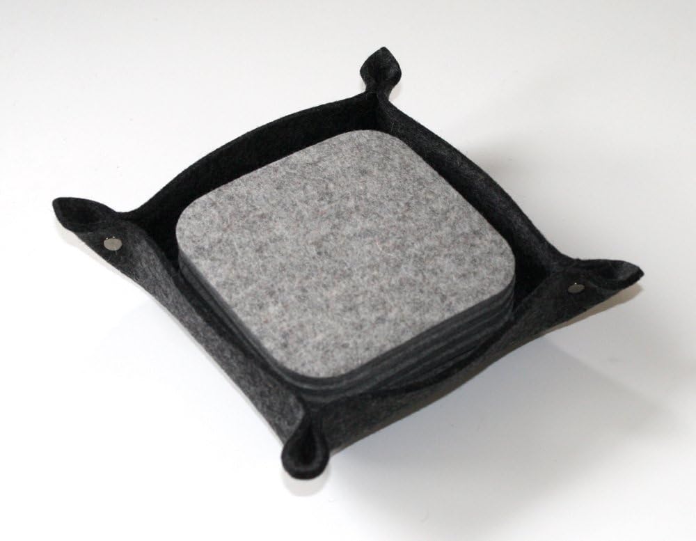 Square Drink Coasters and Holder in Merino Wool Felt