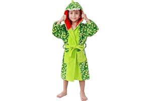 LOLANTA Boys Hooded Robes Fleece Dinosaur Bathrobe Kids Fuzzy Plush Pajamas Cartoon Nightgown Sleepwear 2-8Years