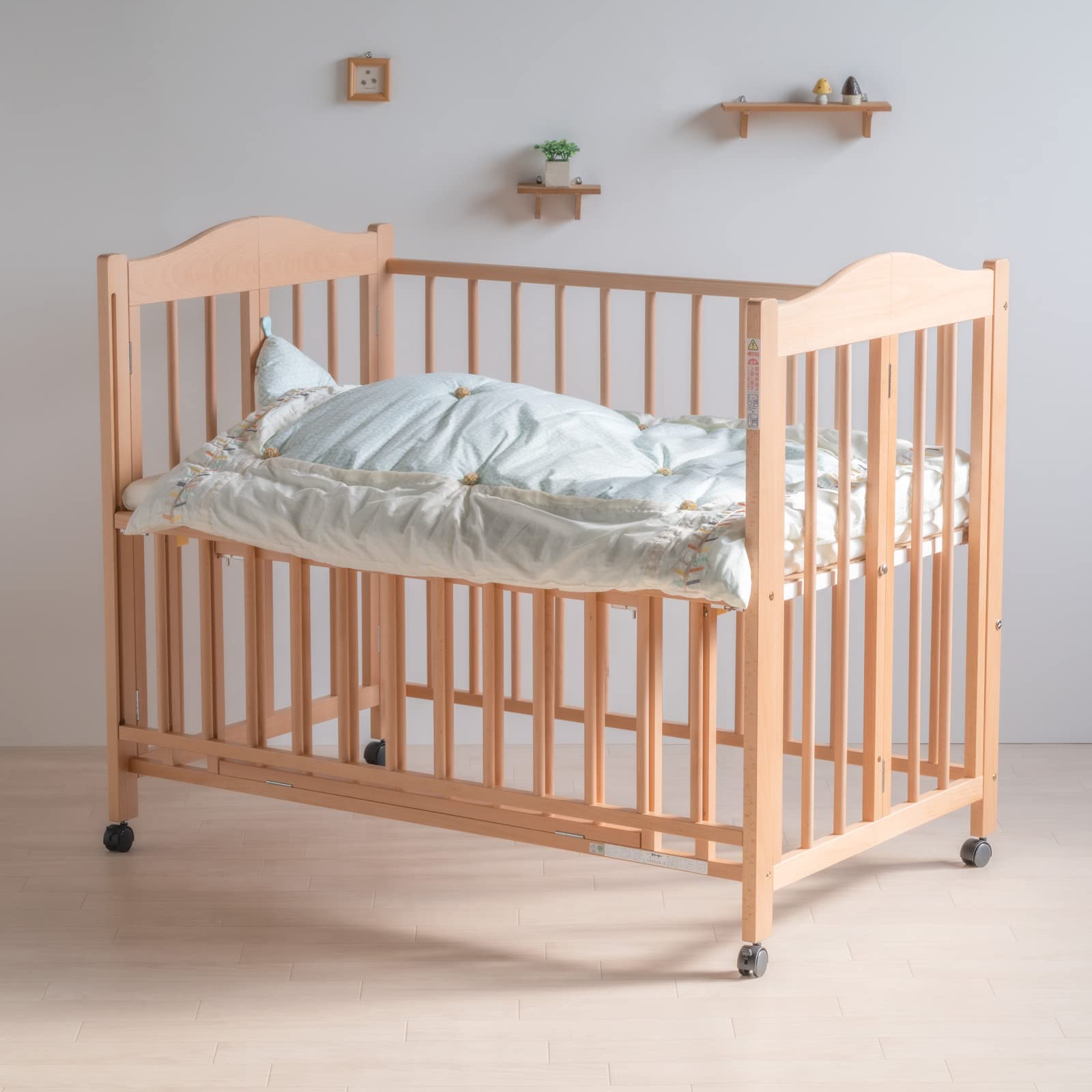 日本製 ワンタッチ ベビーベッド 「チェリッシュ」 ベビー ベッド 折りたたみ 折り畳み キャスター付き キャスター コンパクト 木製 ベビーベット ベビーサークル ベビーベッド折り畳み 石崎家具 (ナチュラル)商品画像