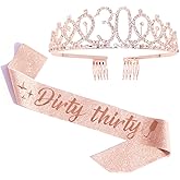 ADBetty Dirty Thirty Sash & Rhinestone Tiara Set - 30th Birthday Gifts Rose Gold Glitter Birthday Sash for Women Birthday Party Favors