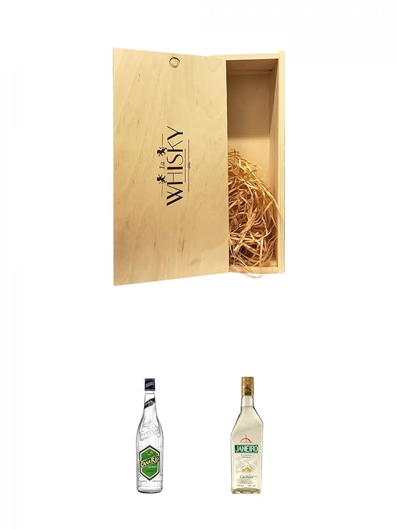 1a Whisky Holzbox für 2 Flaschen mit Schiebedeckel + CanaRio Cachaca Superior 0,7 ltr. + Janeiro Cachaca 0,7 Liter