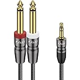 J&D 3.5mm to Dual 1/4 inch Stereo Splitter Y Cable, 3.5mm 1/8 inch TRS Stereo Male to Dual 1/4 inch 6.35mm Mono Male Y-Splitt