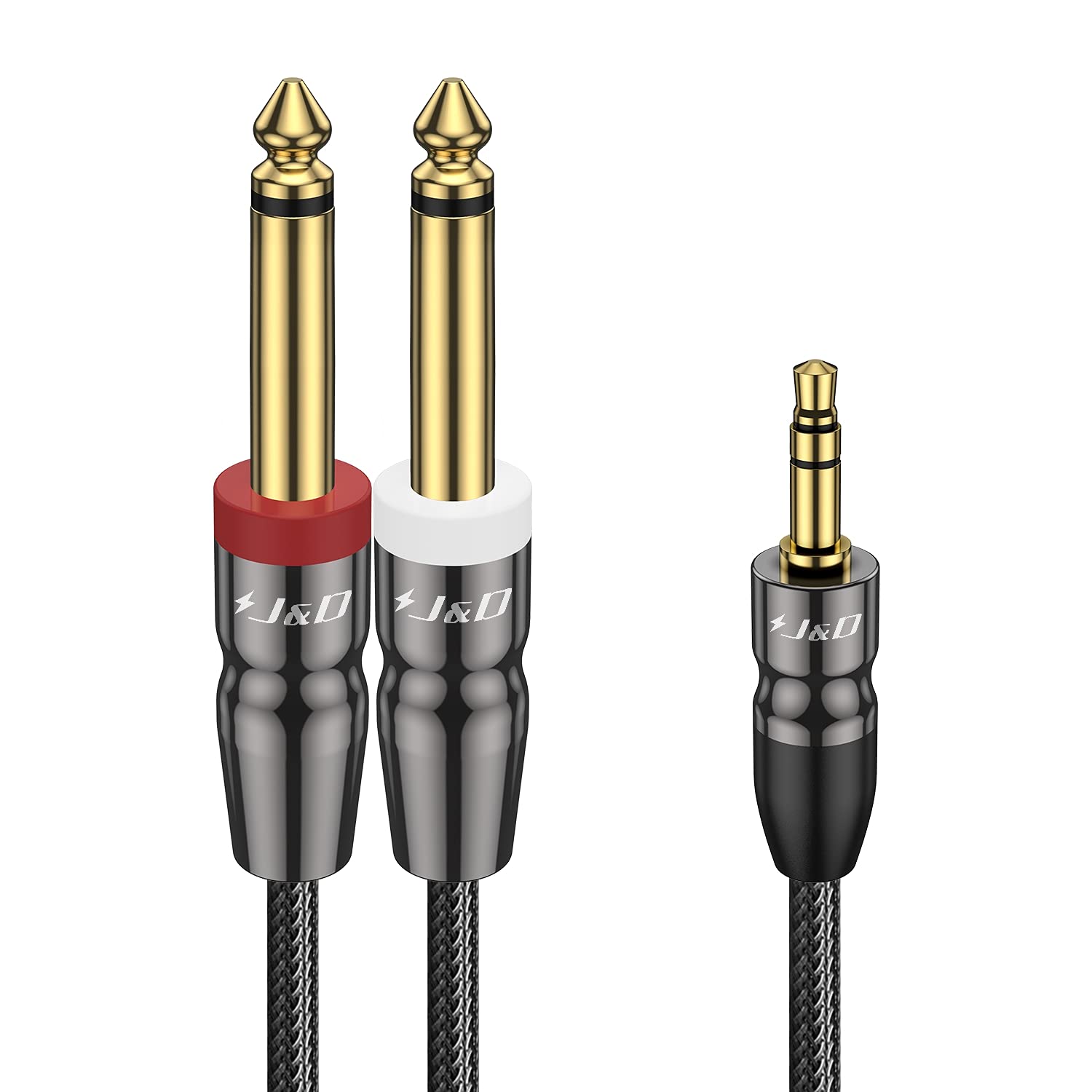 J&D 3.5mm to Dual 1/4 inch Stereo Splitter Y Cable, 3.5mm 1/8 inch TRS Stereo Male to Dual 1/4 inch 6.35mm Mono Male Y-Splitter Cable for Amplifiers/Mixer Audio Recorder, 1.8 Meter