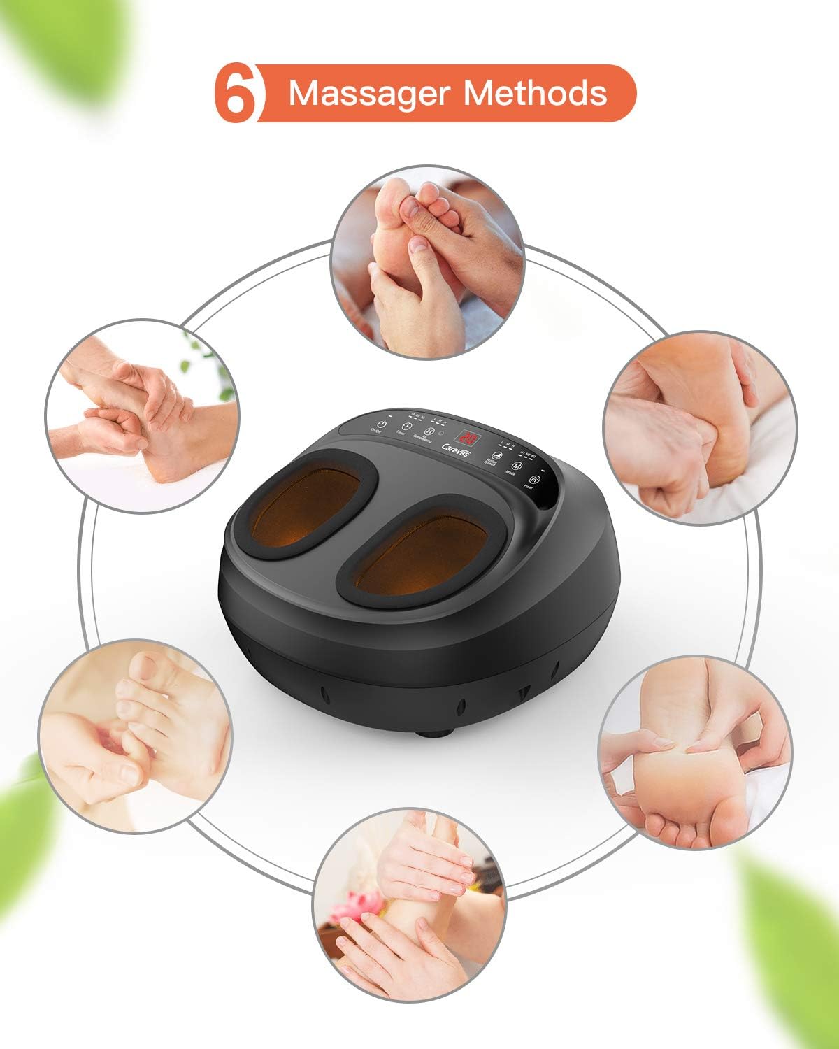 Carevas Foot Massager Machine, Shiatsu Kneading Foot Massager with Heat, Rolling, Air Compression, Pain Relief for Home Use: Health & Personal Care