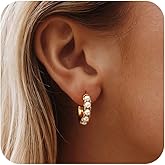 Risamil Pearl Hoop Earrings for Women - Gold Hoop Earrings Pearl Earrings for Women Trendy Jewelry Gifts 14k Gold Earrings with Pearl Huggie Earrings | Twisted Rope | Pearl Dangle | Zircon