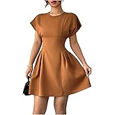 Milumia Women's Short Sleeve Cinched Waist Dress Ruched A Line Short Dresses Elegant