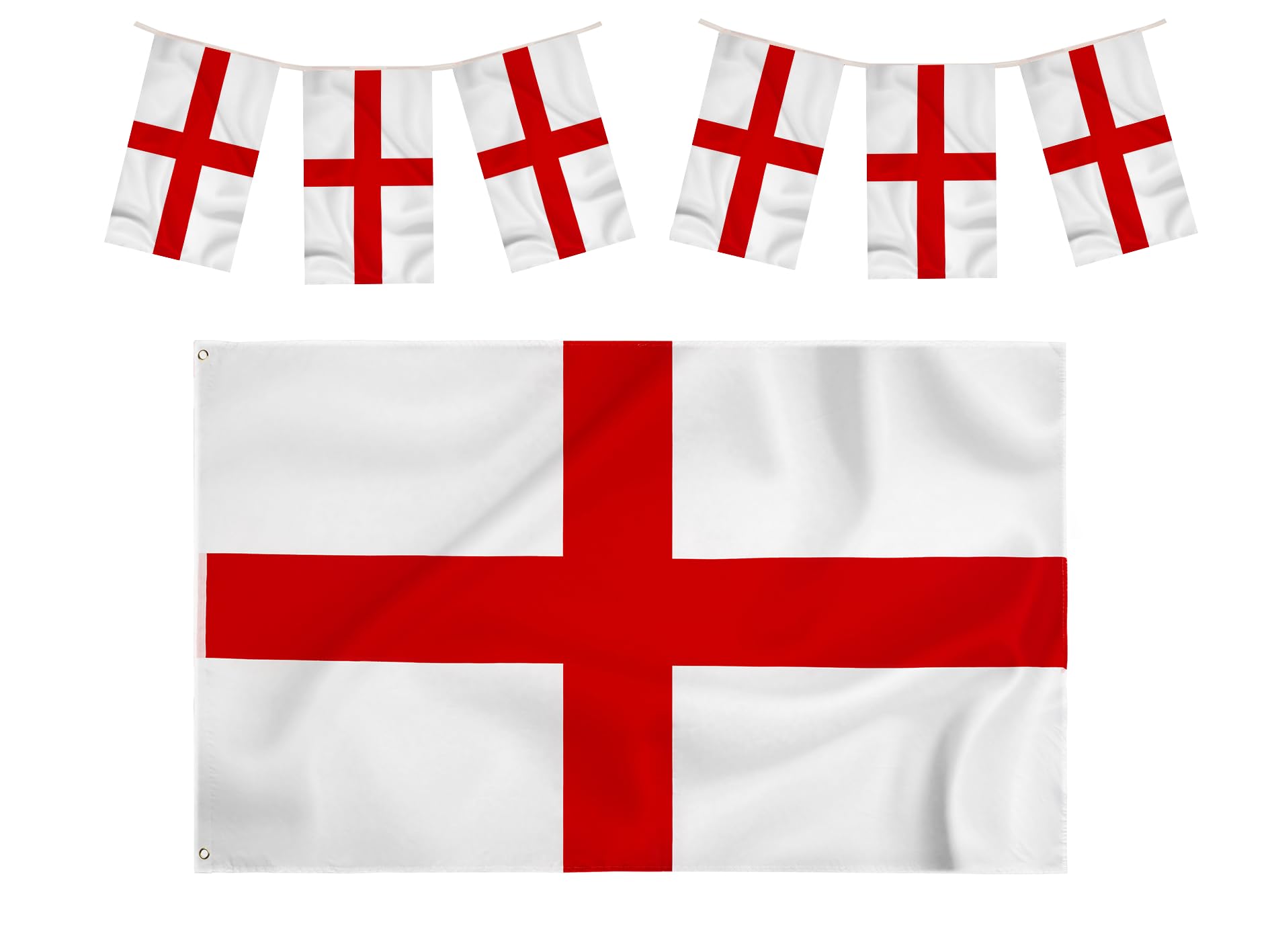 Storm&Lighthouse England Flag - St George Flag & Bunting (10m), 5ft x 3ft with Eyelets