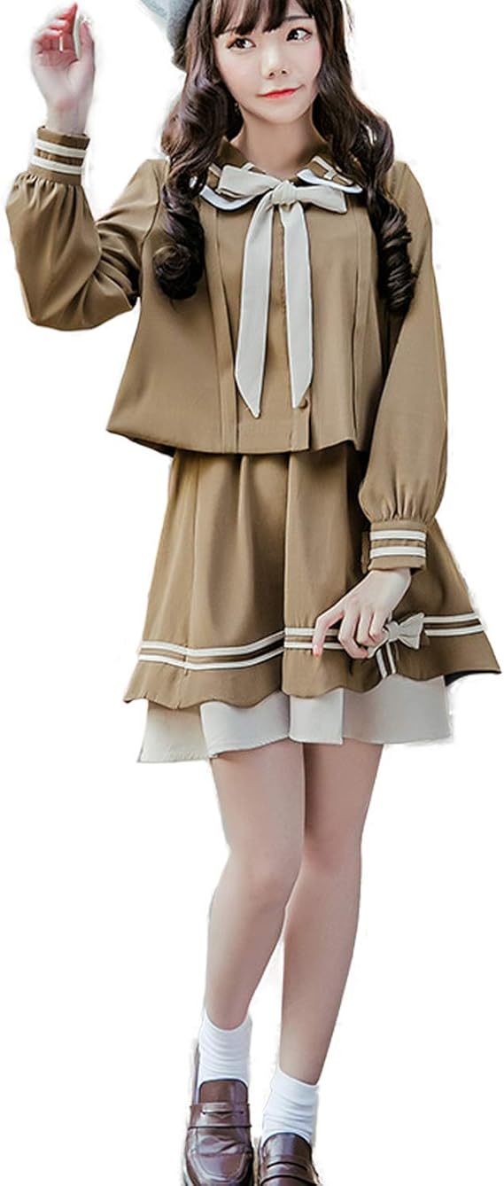 Amazon Co Jp レットハート ワンピース ロリータ 森ガール 制服 コスプレ 女子高生 制服 コスプレ 学生服 女子 ブレザー リボン 女装 学園 カーキー色 ホビー