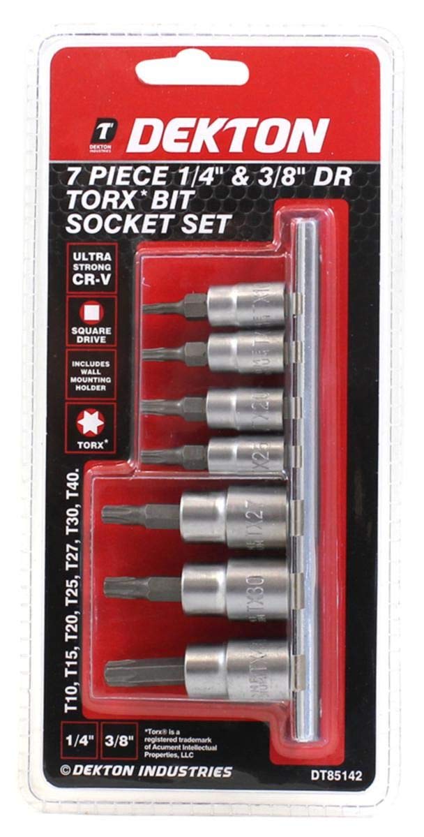 DEKTON DT85142 Star Bit Socket Set, Black/Red, Set of 7 Piece