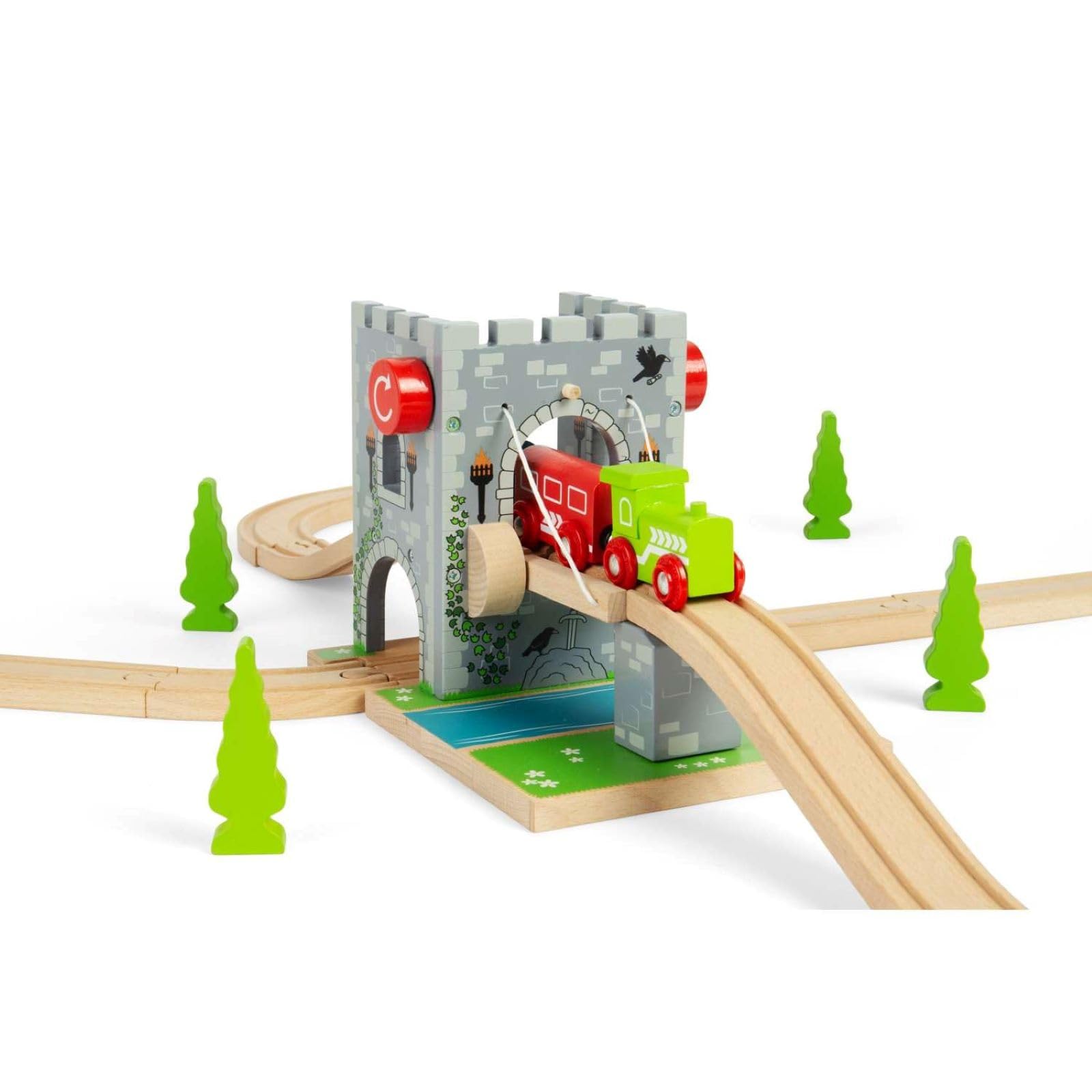 Bigjigs Rail Wooden Castle Drawbridge | Toy Accessories for Classic Wood Train Track Set | Ideal Medieval Themed Gifts for Kids Age 3+ | Fun Educational Playset for Knight & History Enthusiasts
