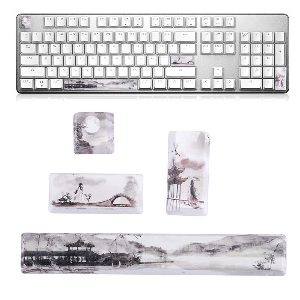CCYLEZ Spacebar Keycap, Landscape Pattern DIY Ink Painting Keycaps, Space+ESC+Enter+Numpad Enter Keycap for Mechanical Keyboards