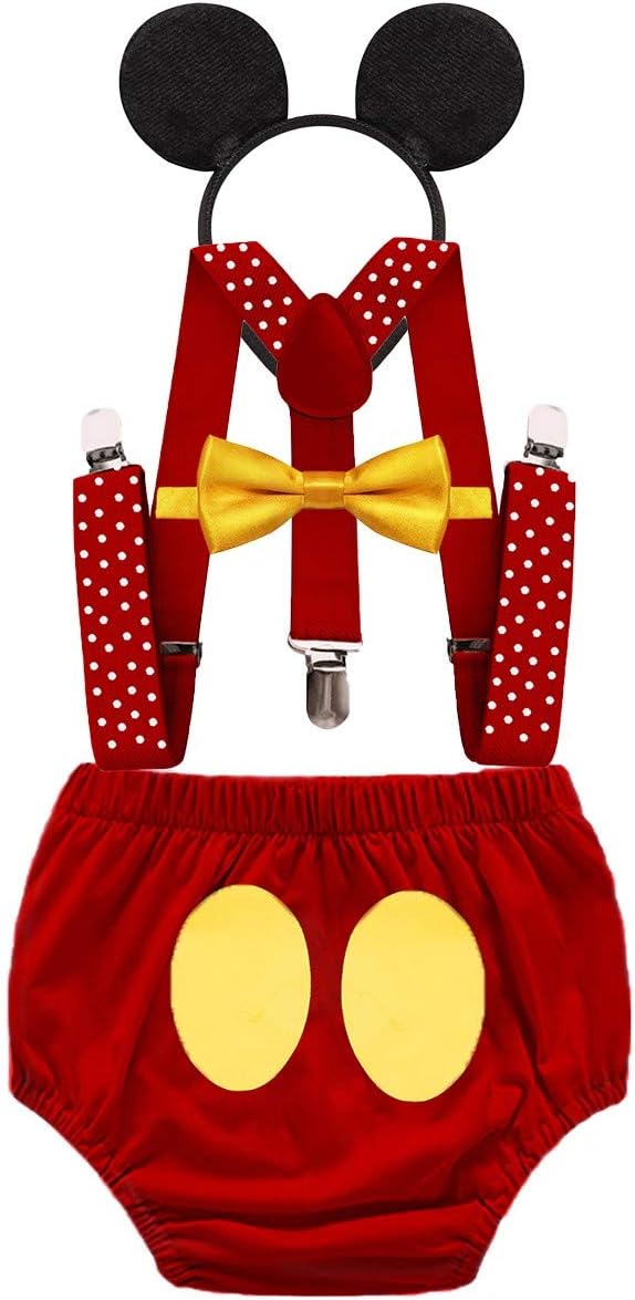 HIHCBF Newborn First Birthday Outfits Cake Smash Photo Shoot Baby Shower Costume Bloomers Suspenders Bow Tie Headband 6-18M