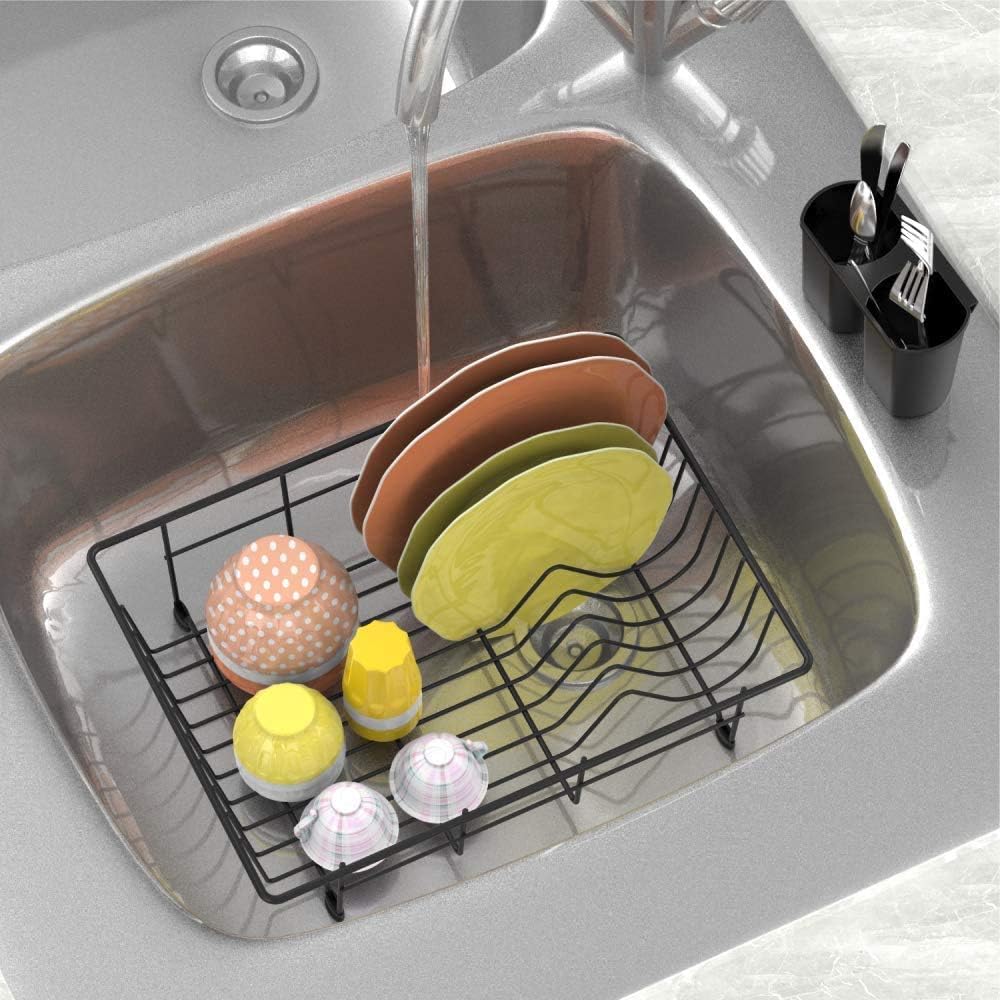 Dish Drying Rack GSlife Dish Rack with Tray Small Dish Drainer for Kitchen Countertop, Black: Kitchen & Dining