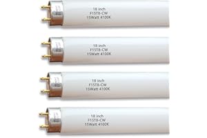 4pack 18'' F15T8-CW 15W Cool White Fluorescent Light Bulb, T8 Tube 4100K Straight Tube lamp,G13 Medium bi-pin Cap,17inch excl