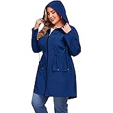 ZOMVA 2025 Plus Size 1X-4X Rain Jacket Coat Long Lightweight Raincoat with Hood Windbreaker Waterproof Jackets with Pockets, Navy Blue, 1X