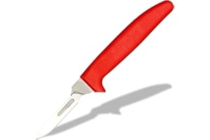 Wiebe Boss Dog Skinning Knife - Fixed Blade with Replaceable Scalpel Blades, 24 Included, Soft Grip Red Handle, 8"