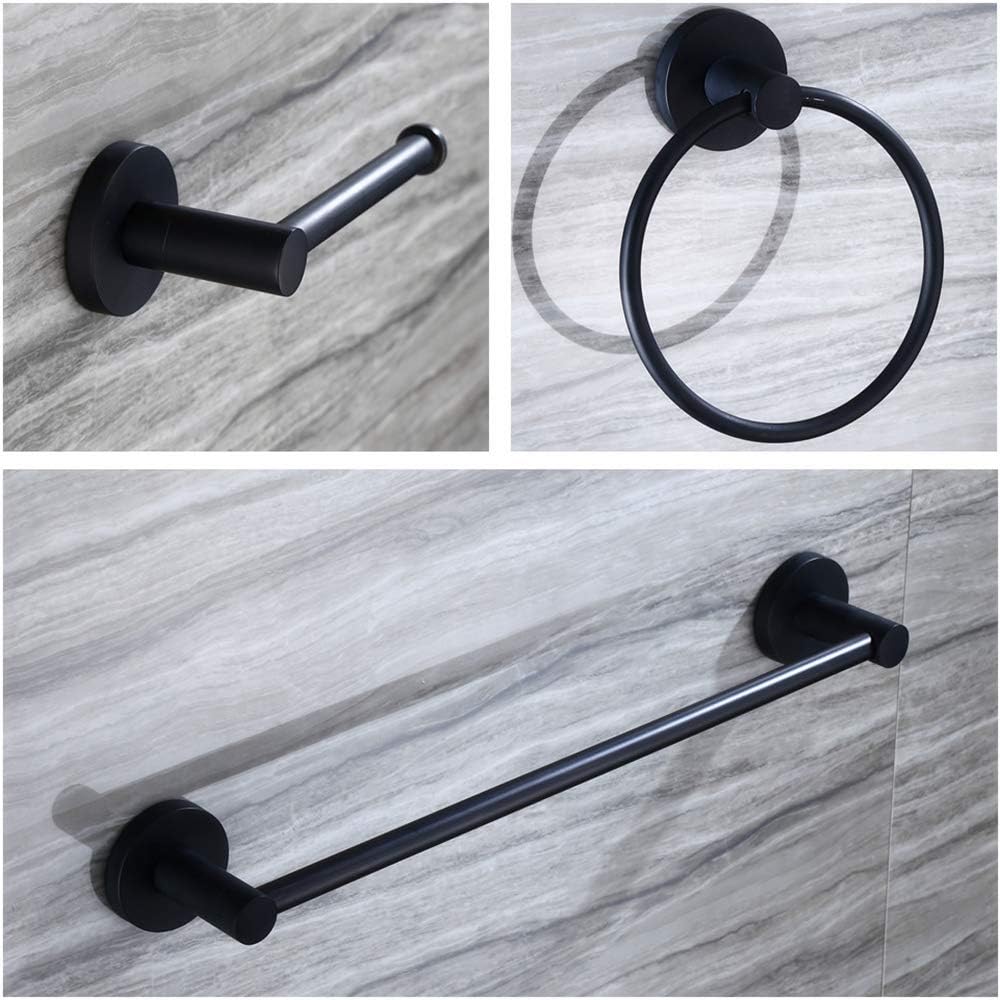 Cavoli 3-Piece Matte Black Bathroom Hardware Accessory Set Wall Mounted,24'' Towel Bar Adjustable Toilet Paper Holder,Towel Ring,Stylish Lavatory Shower Set,Black: Home & Kitchen