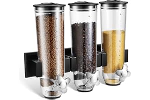 Wooswen Candy Dispenser Triple Dry Cereal Grain Dispenser Machine Wall Mount, Wall Mounted Food Storage Container for Pantry