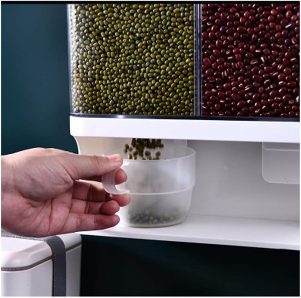 Wall Mounted Dry Food Dispenser - 2-Grid Storage Kitchen Food Dry Food Dispenser, Wall Mount Dispenser for Candy Granola Nuts Beans Not for Oatmeal (3000ML): Kitchen & Dining