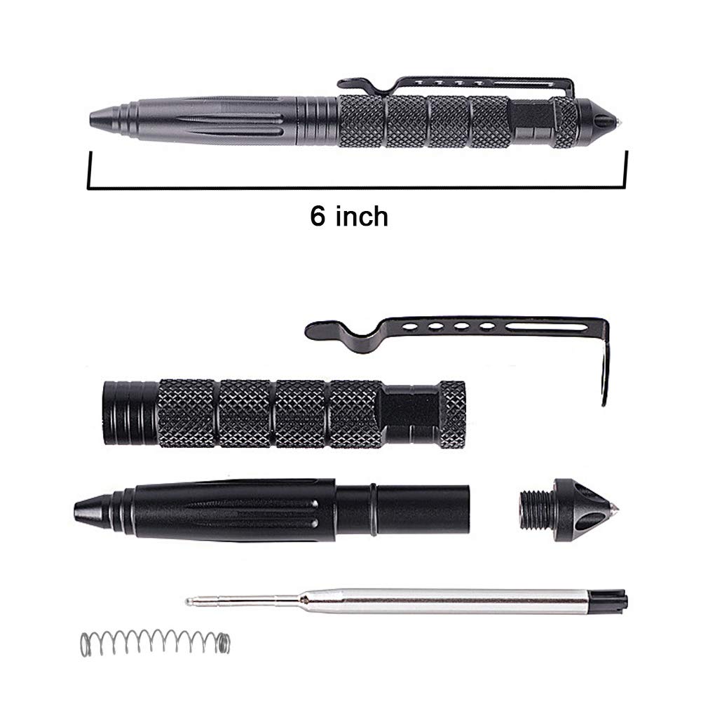 EDC Tactical Pen - Professional Self Defense Pen with 12 Ink Refills,Emergency Glass Breaker,EDC Multifunctional Survival Tool,Smooth Writing Black Ballpoint