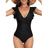 B2prity Women's One Piece Swimsuit Ruffle Slimming Tummy Control Bathing Suit Criss Cross High Waist 1 Piece Swimwear