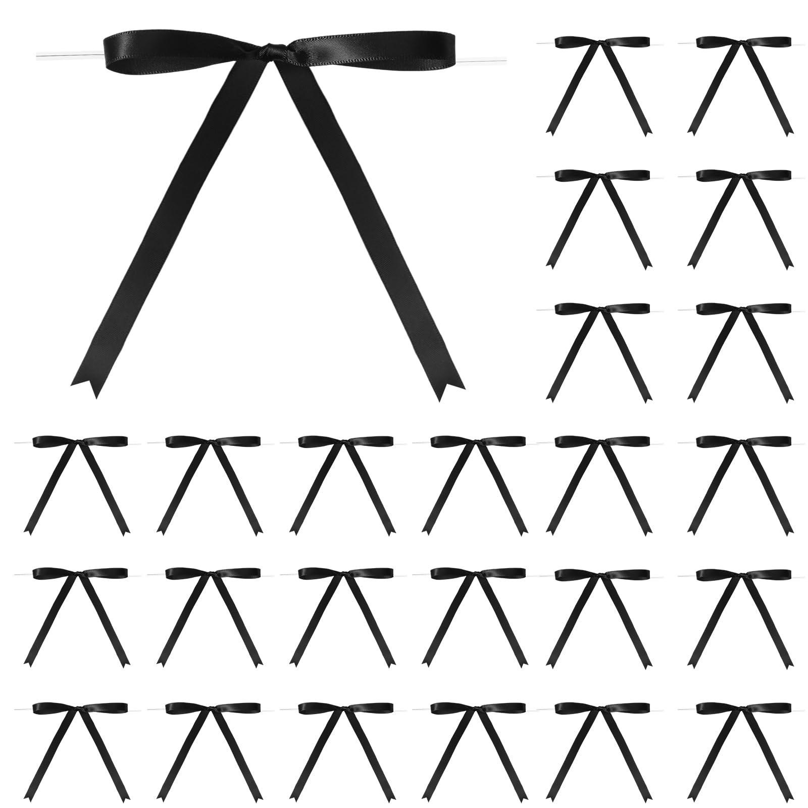 Photo 1 of Riceshoot 24 Pcs Twist Tie Bows 5 x 7 Inches Satin Ribbon Bows for Gift Wrapping Cake Treat Bags Craft DIY Gift Wedding Baby Shower Birthday Party (Black)