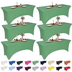 6 Pack 6 Feet Emerald Green Spandex Tablecloth for