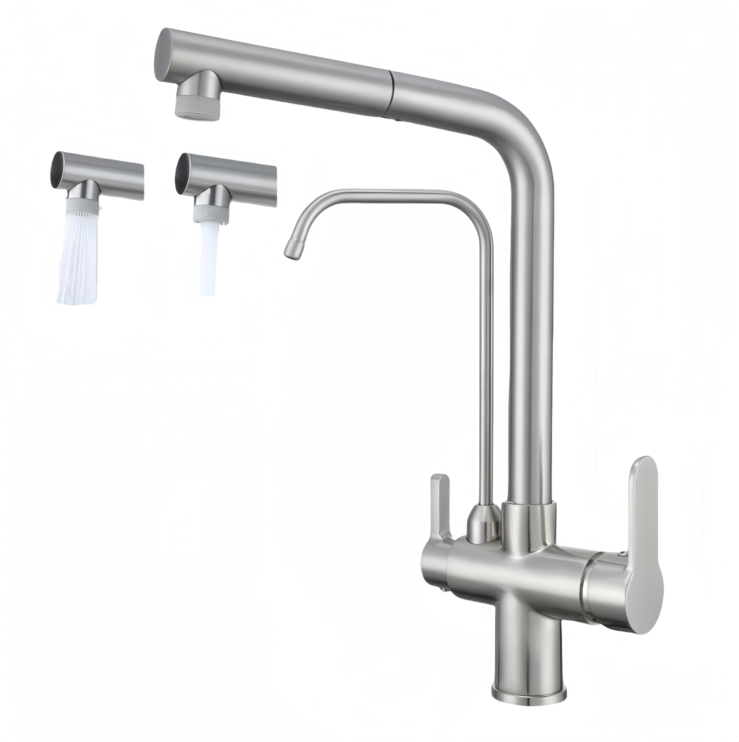 3 Way Kitchen Sink Tap With Pull Out Sprayer - 3 in 1 Drinking Water Filter Tap With Pull Down Sprayer (Brushed)