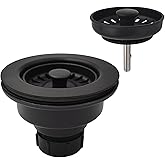 Black Polymer Drain Kitchen Sink Drain Assembly with 2 Removable Basket Strainers and Rubber Stopper for 3.5-Inch Drain Openings, Matching Color of Quartz Granite Sinks