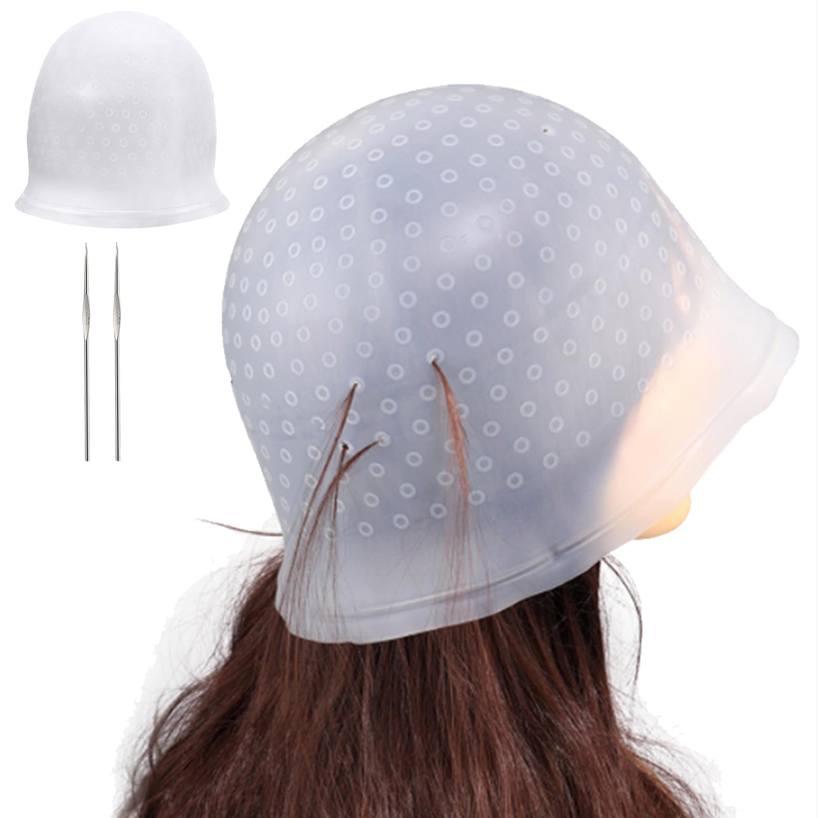 Highlight Cap, 2 Pcs Highlight Cap with Crochet, Silicone Highlighting Kit, Thickened Material, Tough Enough and Tear-Resistant, Highlight Cap and Hook Kit for Women and Men(white)