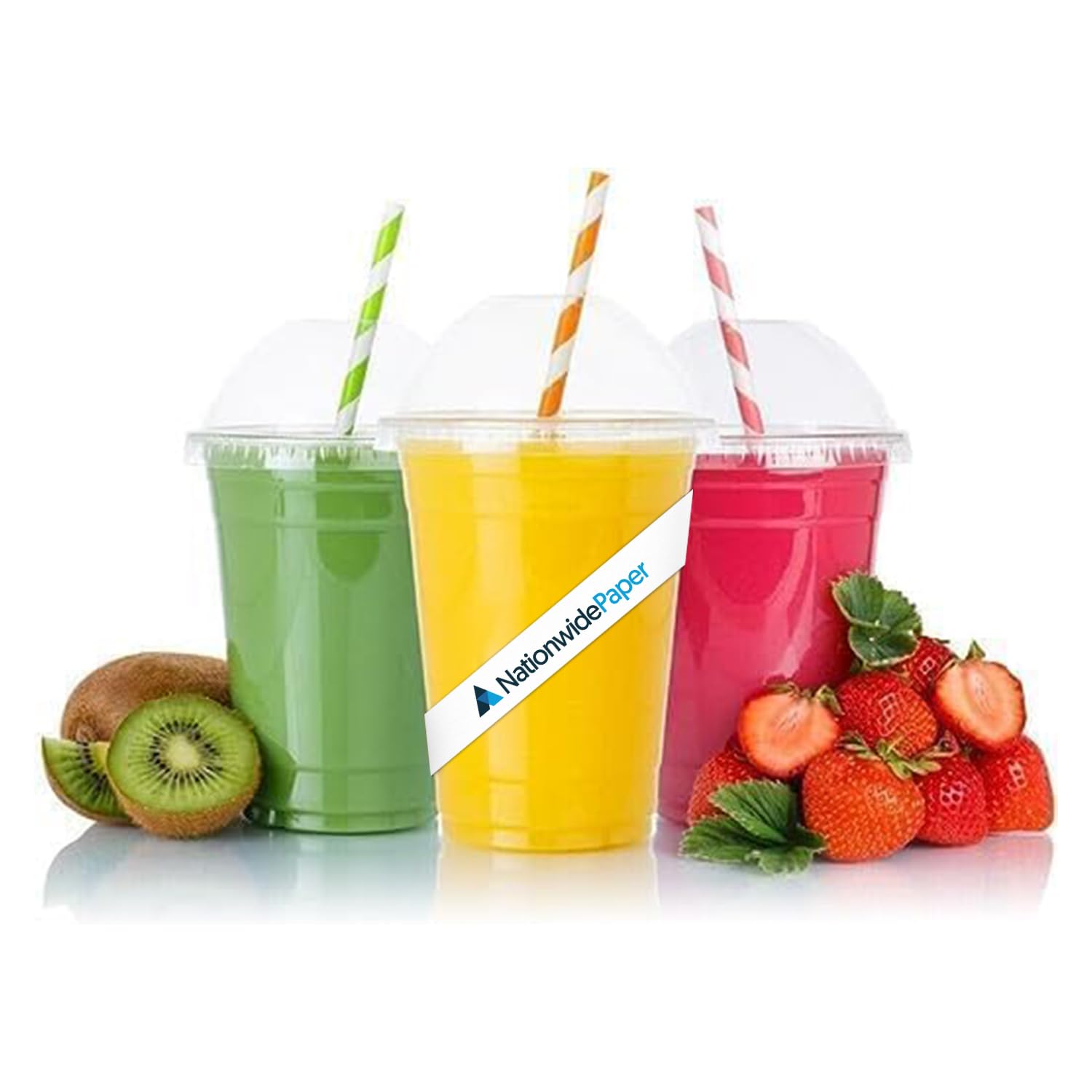 Nationwide Paper Strong Smoothie Cups with Dome Lids 12oz 50pcs for Smoothies, Milkshakes & Thick Drinks Recyclable and Reusable(355ml)