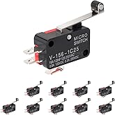 JANDECCN 10Pcs Lead Limit Switch Hinge Roller Lever Arm, SPDT 1NO 1NC Snap Action Micro Switch V-156-1C25