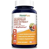 NusaPure Grapefruit Extract 5,000 mg per Capsule (Extract 10:1) Bioperine 150 Veggie caps (Gluten Free & Non-GMO)