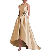 Caodip Womens Hi Low Prom Dress with Pockets Crew Neck A Line Forma Eveningl Dress Elegance Wedding Guest Dress