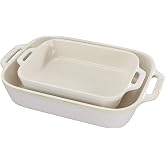 STAUB Ceramic Rectangular Baking Dish Set, 2 pc, Rustic Ivory