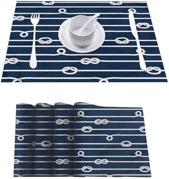 Dining Table HeatResistant Placemats Place Mats, Navy Blue Sailor