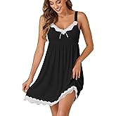 LYANER Women's Sexy Nightgown V Neck Spaghetti Straps Sleepwear Lace Chemise Full Slip Babydoll Lingerie Nightdress