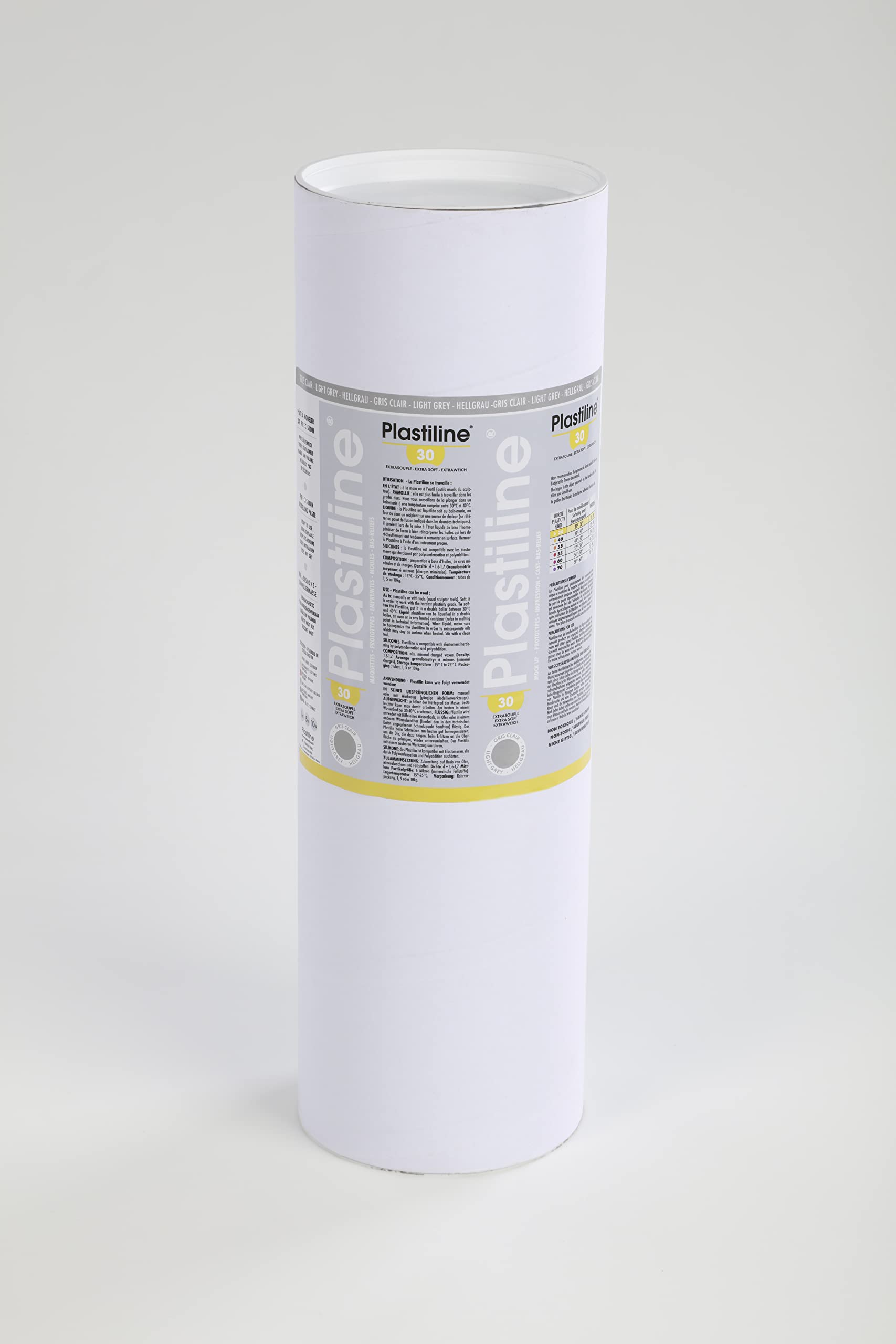 Plastiline 10630T - Plastiline tube - Modelling Paste, High Precision Sculpting, Moulding - Hardness 30 (extra soft) - 10 kg - Light grey shade. Made in France — image 1