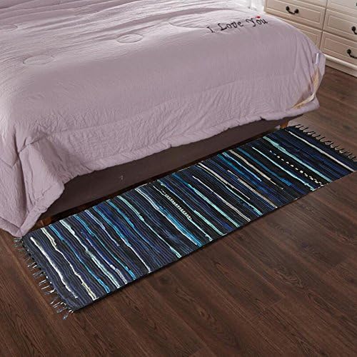 ANJUREN Multifunction Reversible Durable Color Stripe Area Rugs Rags Hand Woven Washable Runner Rug Carpet Mat Pad For Kitchen Bathroom Door Bedroom Apartment Sofa Window Bed Pet (27.6"x70.1", Blue)