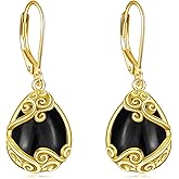 Sterling Silver Black Onyx Earrings for Women 18K Yellow Gold Plated Jewelry Gifts