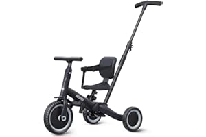 newyoo Toddler Bike, Tricycle w Push Handle for 1-3 Year Old, Birthday Gifts and Toys for Boy's and Girl's Birthday, Convertible 5 in 1 Baby Balance Bike, Kids Outdoor Riding Toys, Black, TR007