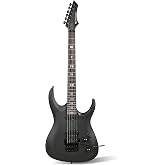 Leo Jaymz Tsunami Electric Guitar Mahogany Body &amp; Roasted Maple Neck, HH Pickups with Rail, Double-Locking Tremolo, 24 Frets (Matte Black)