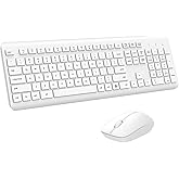 Wireless Keyboard and Mouse Combo, Full Size Silent Ergonomic Keyboard and Mouse, Long Battery Life, Optical Mouse, 2.4G Lag-Free Cordless Mice Keyboard for Computer, Mac, Laptop, PC, Windows(White)