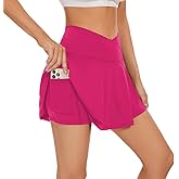 bpbtti Women's 1 or 2 Pack Crossover Tennis Skirt with Pockets High Waisted Pleated Golf Skorts Built-in Shorts