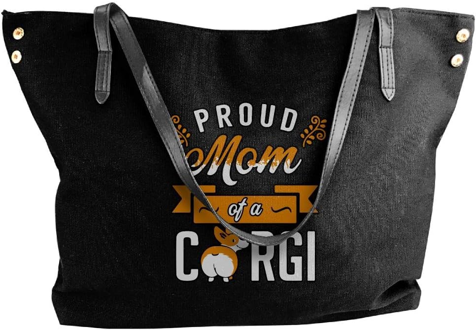 Women's Canvas Shoulder Handbags,Proud Mom Of A Corgi Printing Top Handle Bag For Women