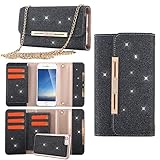 iPhone 8 Case,iPhone 7 Case, LONTECT Bling Glitter PU Leather 7 Card Slots Wallet Case Handbag with Detachable Magnetic Back Case & Metal Chain for Apple iPhone 8/iPhone 7 - Black
