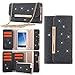 iPhone 8 Case,iPhone 7 Case, LONTECT Bling Glitter PU Leather 7 Card Slots Wallet Case Handbag with Detachable Magnetic Back Case & Metal Chain for Apple iPhone 8/iPhone 7 - Black
