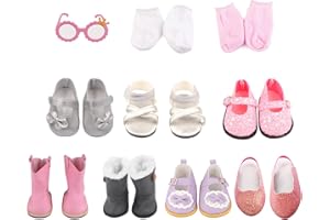 MSYO 19 Pcs Doll Shoes & Accessories for 18 Inch Dolls,7 Pairs Seasonal Styles with Doll Snow Boots/Sandals/Sequins/Shoes/ Socks/Glasses,Non-Slip Pretend Play Gift for Girls (Fits Standard 18 Dolls)