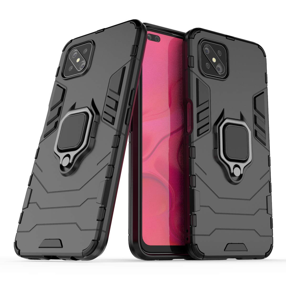 MRSTER OPPO Reno4 Z 5G Case, Heavy Duty Armor Dual Layer Shock Resistant Hybrid Protective Case Cover with Ring Holder Kickstand for OPPO Reno4 Z 5G. HB Black
