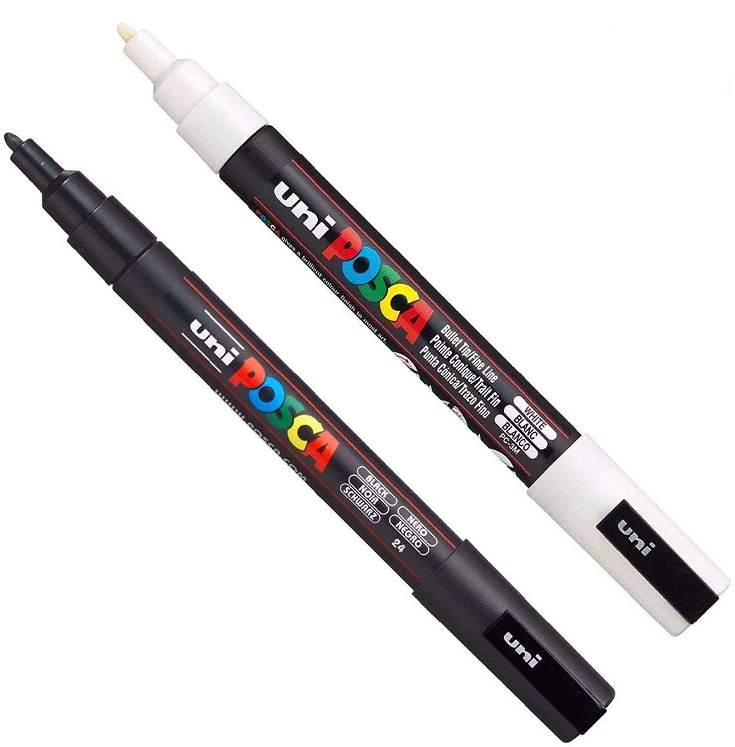 Posca PC-3M Paint Art Marker Pens - Fabric Glass Metal Pen - Set of Black + White (1 of each)
